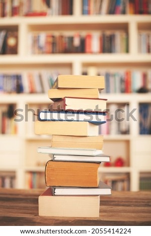 book in library with textbook, education learning concept