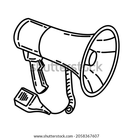 Firefighter Megaphone Part of Firefighter Accessories and Equipment Device Hand Drawn Icon Set Vector.