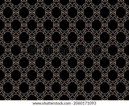 Abstract geometry pattern in Arabian style. Seamless background. Gold and black graphic ornament. Simple lattice graphic design