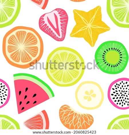 Summer Freshness Bright, Citrus print, Tropical Fruits Seamless Print