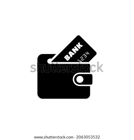 Leather Wallet with Credit Card Inside. Flat Vector Icon illustration. Simple black symbol on white background. Leather Wallet and Credit Card Inside sign design template for web and mobile UI element