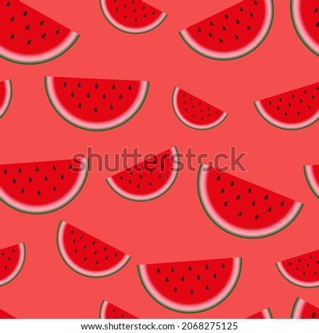 Seamless red background with slices of watermelon. Vector illustration. design for greeting card and invitation of seasonal summer holiday. summer style
