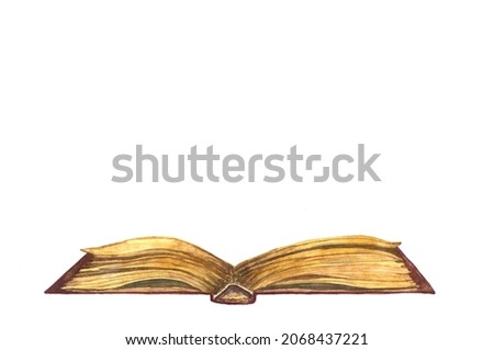 watercolor illustration of an old open book with a big empty space for your text here