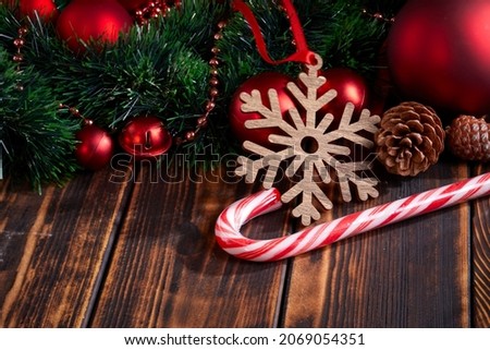 Christmas decoration on the wooden background