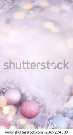 Christmas background with soft focus. New Year winter wallpaper . Vertical arrangement