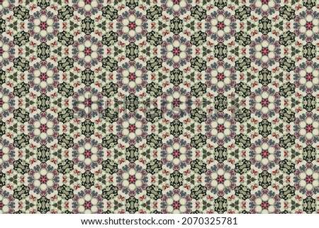 A royal textile pattern with leafy feel given through flat modern colors 
