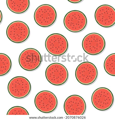 Watermelon Fruit Seamless Pattern On A White Background. Slice Watermelon Illustration