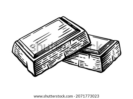 Slices of chocolate. Hand drawn food sketch. Vintage style. Black and white vector illustration isolated on white background.