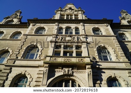 The New Town Hall in Hanover from 1913, sections of the facade, south and east side. Hannover, Lower Saxony, Germany.