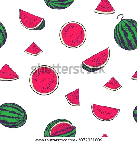 Watermelon illustration. Seamless pattern design. vector