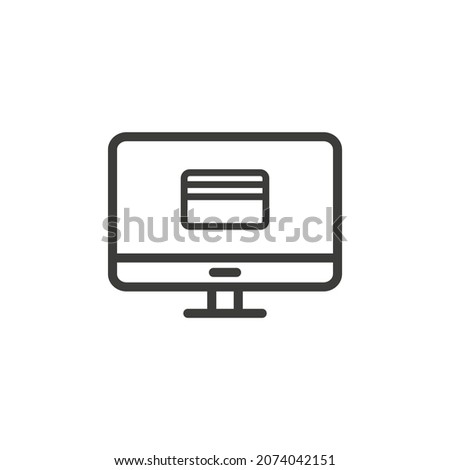 Desktop computer with credit card icon on white background