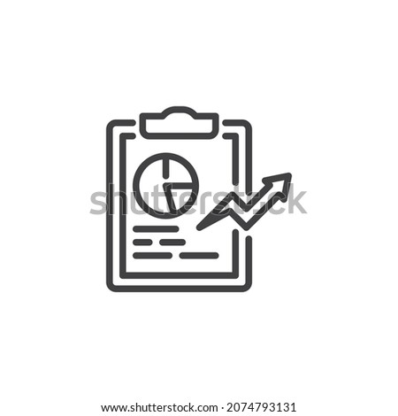 Clipboard with pie chart line icon. linear style sign for mobile concept and web design. Diagram statistics outline vector icon. Symbol, logo illustration. Vector graphics