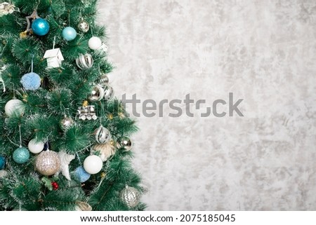Beautiful Christmas tree. Place for your text. Christmas concept. Flat Lay