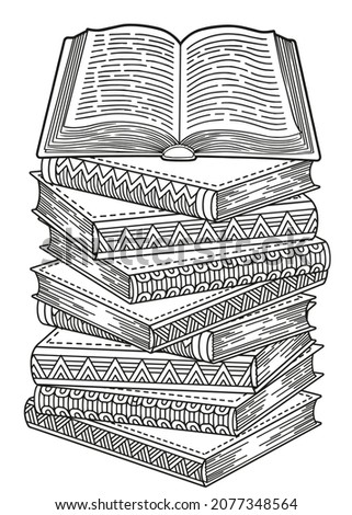 World Book Day. Opened Books in a mandala style. Detailed doodle coloring for adults