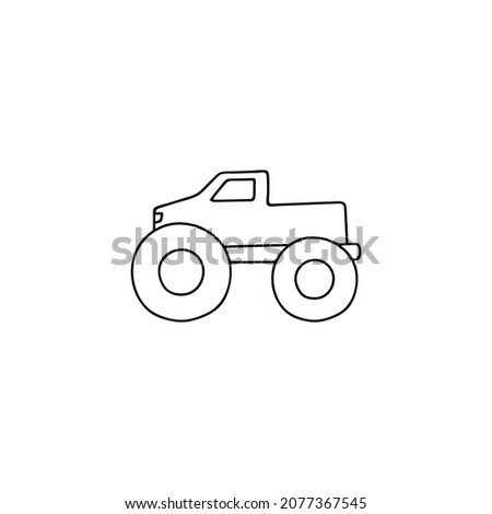 monster car icon, monster truck symbol in flat black line style, isolated on white 