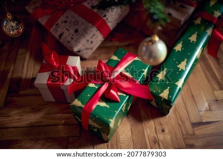 gift boxes.Christmas and new year evening background