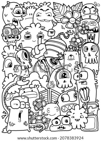 Hand-drawn illustrations, monsters doodle,  drawn cartoon monster illustration, Cartoon crowd doodle hand-drawn pattern, Doodle style .
