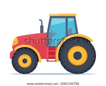 Tractor vehicle. Side view of modern farm tractor. Vector illustration
