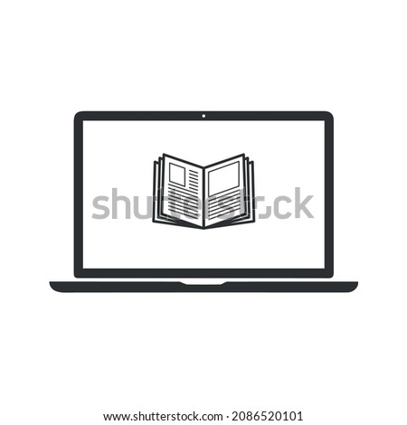 online education vector isolated icon. vector illustration of laptop with book icon for graphic, website and mobile design. modern flat symbol on white background