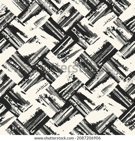 Monochrome Distressed Canvas Textured Checked Pattern