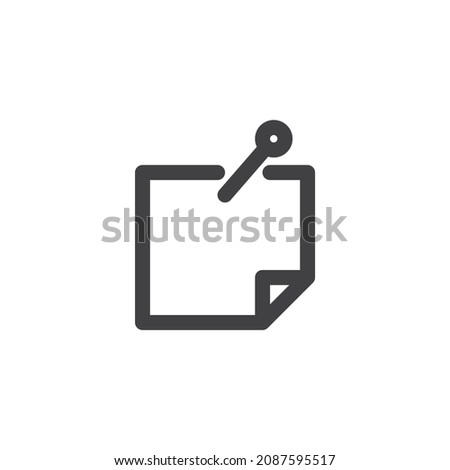 Note paper with push pin line icon. linear style sign for mobile concept and web design. Memo, note outline vector icon. Symbol, logo illustration. Vector graphics