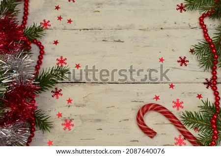 Christmas holidays composition on white wooden background with copy space for your text