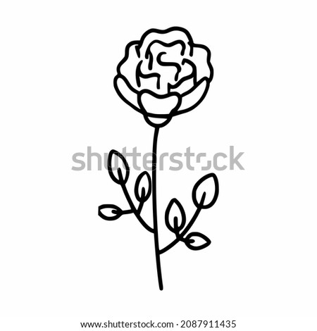 Doodle rose. Sketch of flower. Vector contour icon.