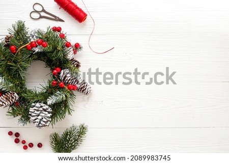 Festive Christmas wreath. New year decoration background