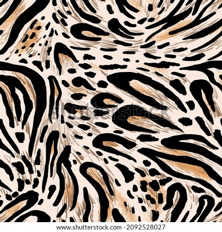 Hand drawing seamless leopard pattern, brush effects, jaguar texture, animal print.