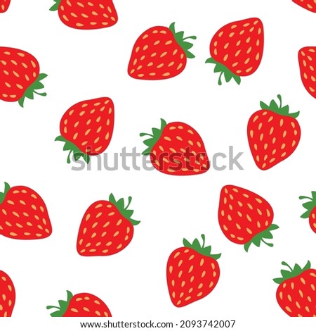 Red strawberry on a white seamless background, vector juicy berry.