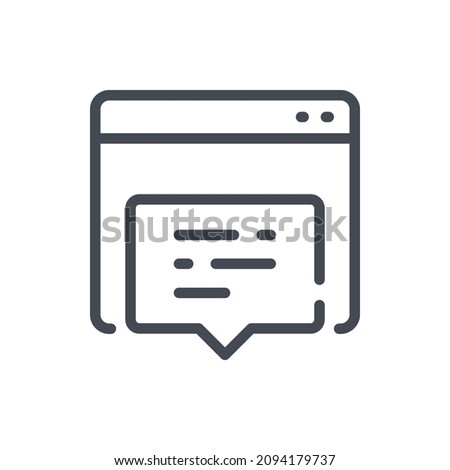 Website message notification line icon. Web page with pop up chat box vector outline sign.