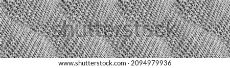 Wool Knit Closeup. White Seamless Pullover. Black Knit Weave. Clothes Pattern Winter. Gray Fabric Seamless. Scandinavian Needlework. Metal Soft .