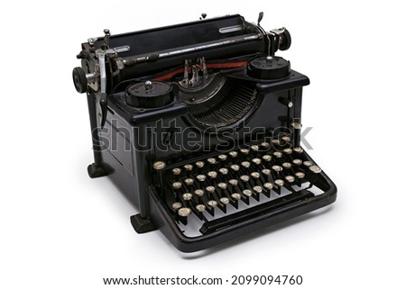white background isolated black vintage typewriter