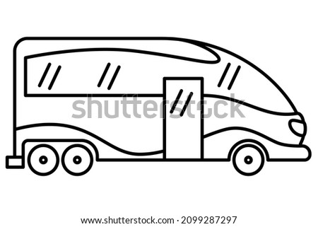 Leisure vehicle, stylish design, large windows. Motorhome for recreation. Vector icon, outline, isolated. Editable stroke