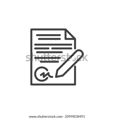 Pen signing a contract line icon. linear style sign for mobile concept and web design. Document signature outline vector icon. Symbol, logo illustration. Vector graphics