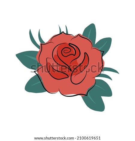 rose flower bloom with leaves romantic and garden illustration