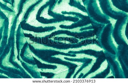 Green Patchwork Ethnic Design Art . Abstract Tribal Texture. Boho Pattern. Watercolor Dye White Cheetah, Ethnic Art Background. Tribal Ornament Texture. Aquamarine Tiger