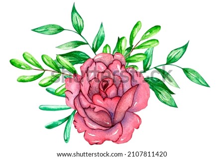 Waterclor art premade floral composition on white backgraund
