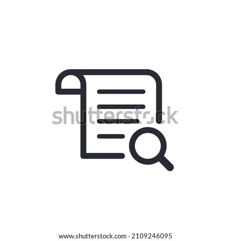Document icon. Personal document. Contract. Worksheet icon. File icon. Pictogram letter. Survey. Print document. Notes. Letter. Agreement sign. Document search. File search. Magnifying glass. Search