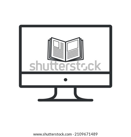 online education vector isolated icon. vector illustration of computer with book icon for graphic, website and mobile design. modern flat symbol on white background