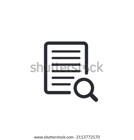 Document icon. Personal document. Contract. Worksheet icon. File icon. Pictogram letter. Survey. Print document. Notes. Letter. Agreement sign. Document search. File search. Magnifying glass. Search