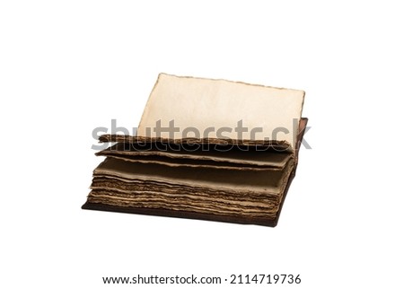 An open empty old notebook isolated on a white background. Copy space.  