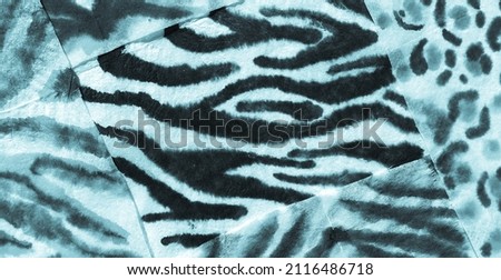 White Zebra Ethnic Background Art. Tribal Ornament  Background. African Print. Wallpaper Art Turquoise Stripe, Ethnic Watercolor Art. Tribal Ornament Texture. Aqua Leopard