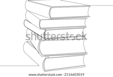 pile of textbooks that are often read drawing by continuous line. books. vector illustration