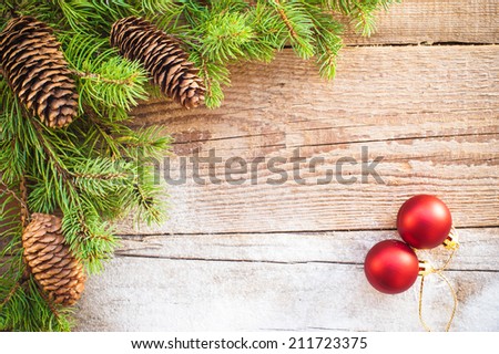 Christmas background on a wooden rustic old table