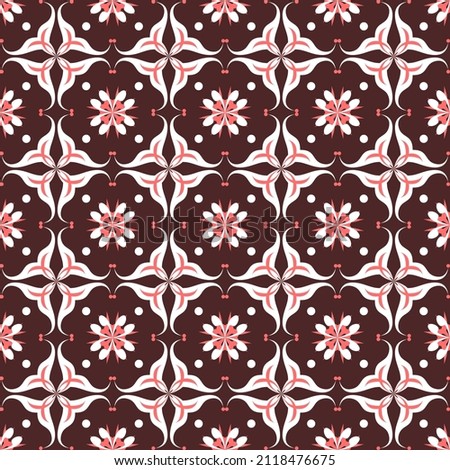 symmetrical seamless vintage pattern with pink and white flowers on a burgundy background for tiles, textiles, carpets, covers, websites, backgrounds, screensavers, gift packages, postcards