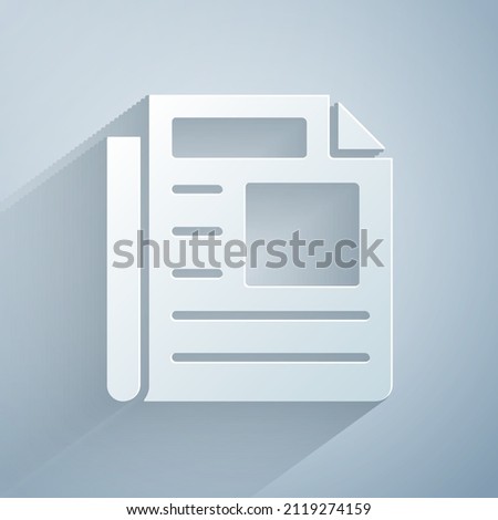Paper cut News icon isolated on grey background. Newspaper sign. Mass media symbol. Paper art style. Vector