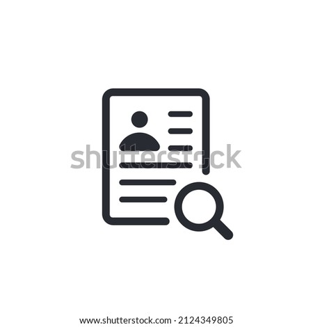 Document icon. Identification card. Id card. Document search. Find file. Profile sign. File icon. File search. Personal document. Worksheet icon. Magnifying glass. Search. Personnel search. Archive
