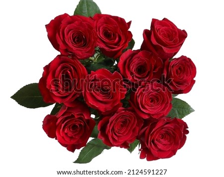beautiful fresh bouquet of red roses isolated on white background