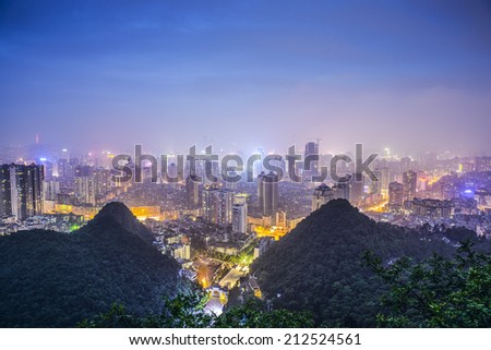 Guiyang, China cityscape at night.